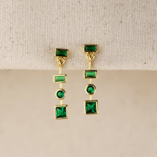 18k Gold Filled Emerald Green Dangling Shapes Earring