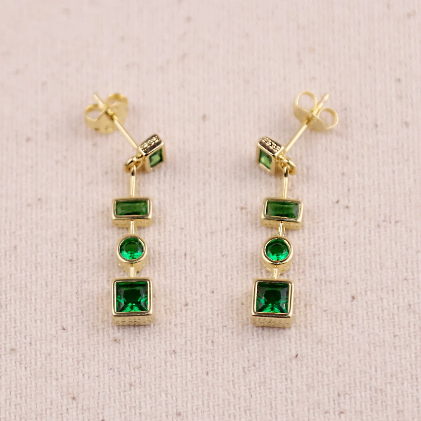 18k Gold Filled Emerald Green Dangling Shapes Earring