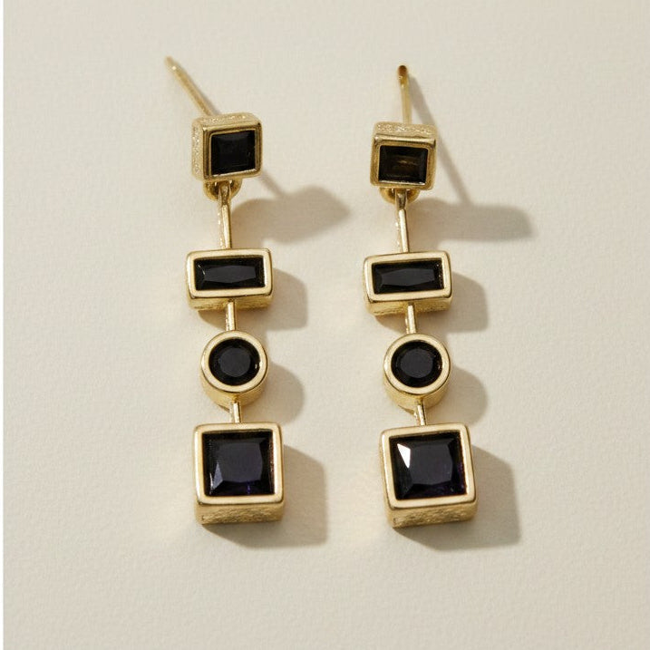 18k Gold Filled Black Dangling Shapes Earring
