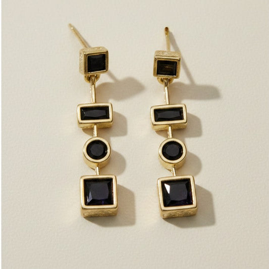 18k Gold Filled Black Dangling Shapes Earring