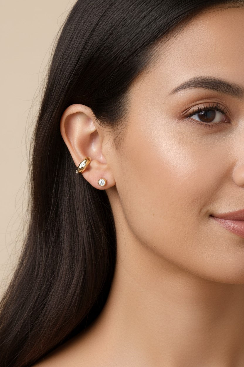 18k Gold Filled Wave CZ Ear Cuff | No-Piercing Effortless Sophistication