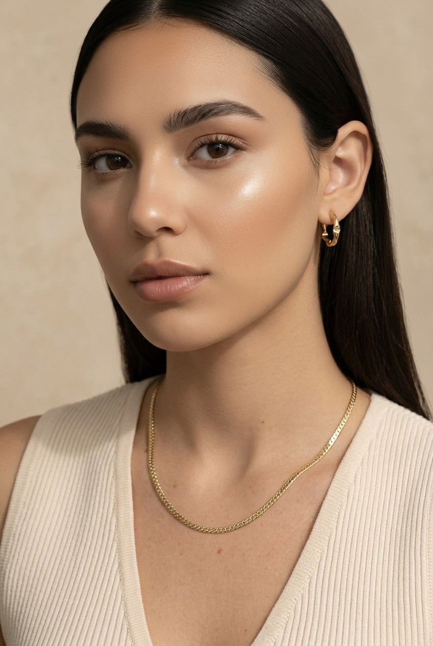 18K Gold Filled Diamond Cut Herringbone Choker Necklace