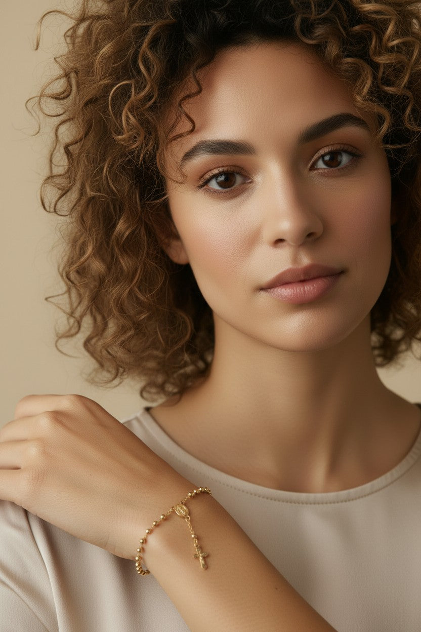🙏 18k Gold Filled Beaded Rosary Bracelet — Faith at the Wrist. Always Close. Always Beautiful.