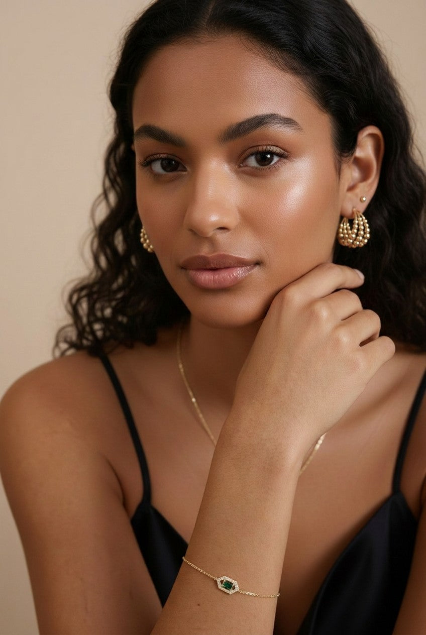18k Gold Filled Triple Line Beaded C-Hoop Earrings | Bold & Sophisticated