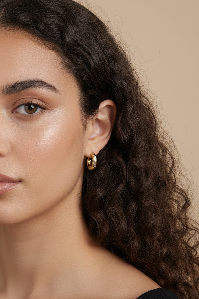 18k Gold Filled CZ Ribbon Detail C-Hoop Earrings