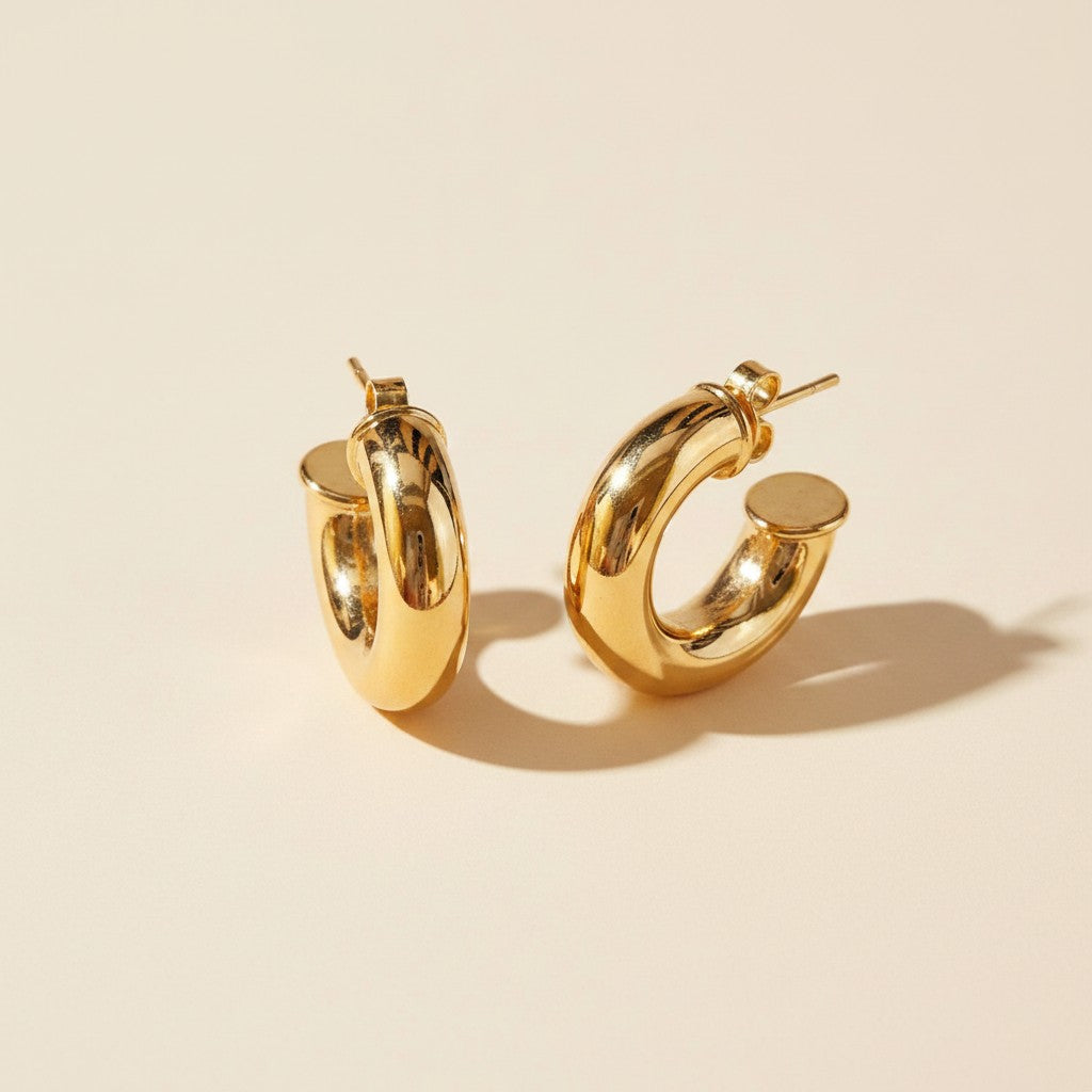 18k Gold Filled Small Hollow Tube Semi Hoop Earrings | A Collection Essential