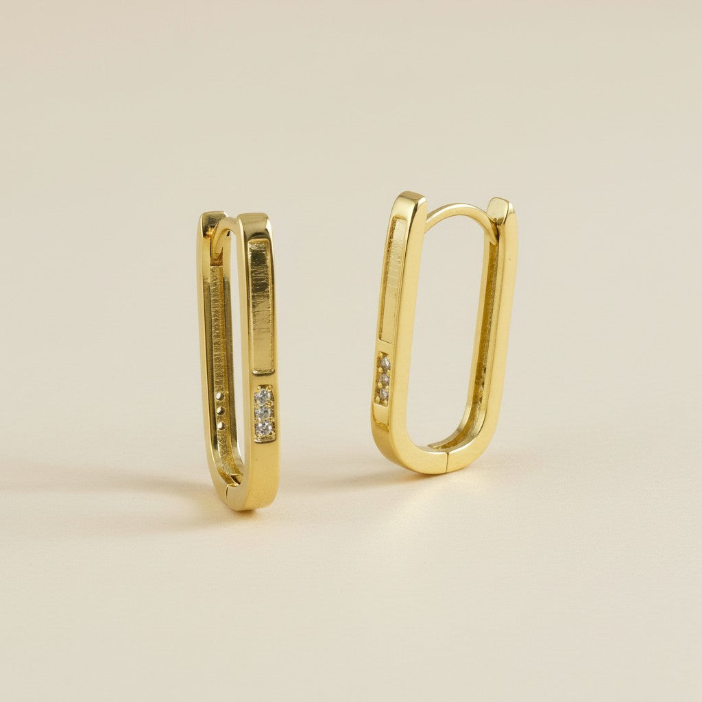 18k Gold Filled Oblong CZ Hoop Earrings | Elongated Sparkle