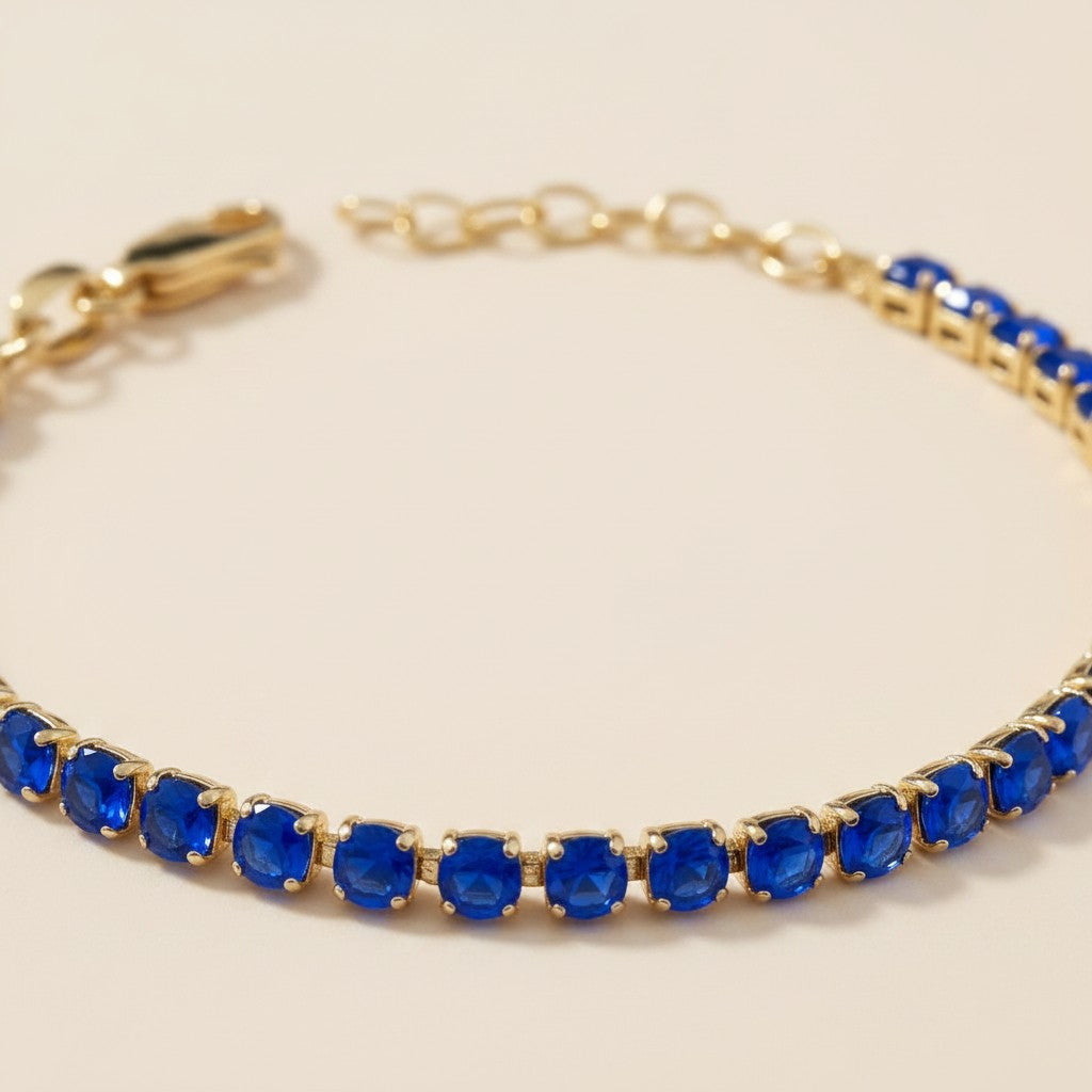 💙 18k Gold Filled Royal Blue CZ Tennis Bracelet — A Continuous Line of Vivid Color.