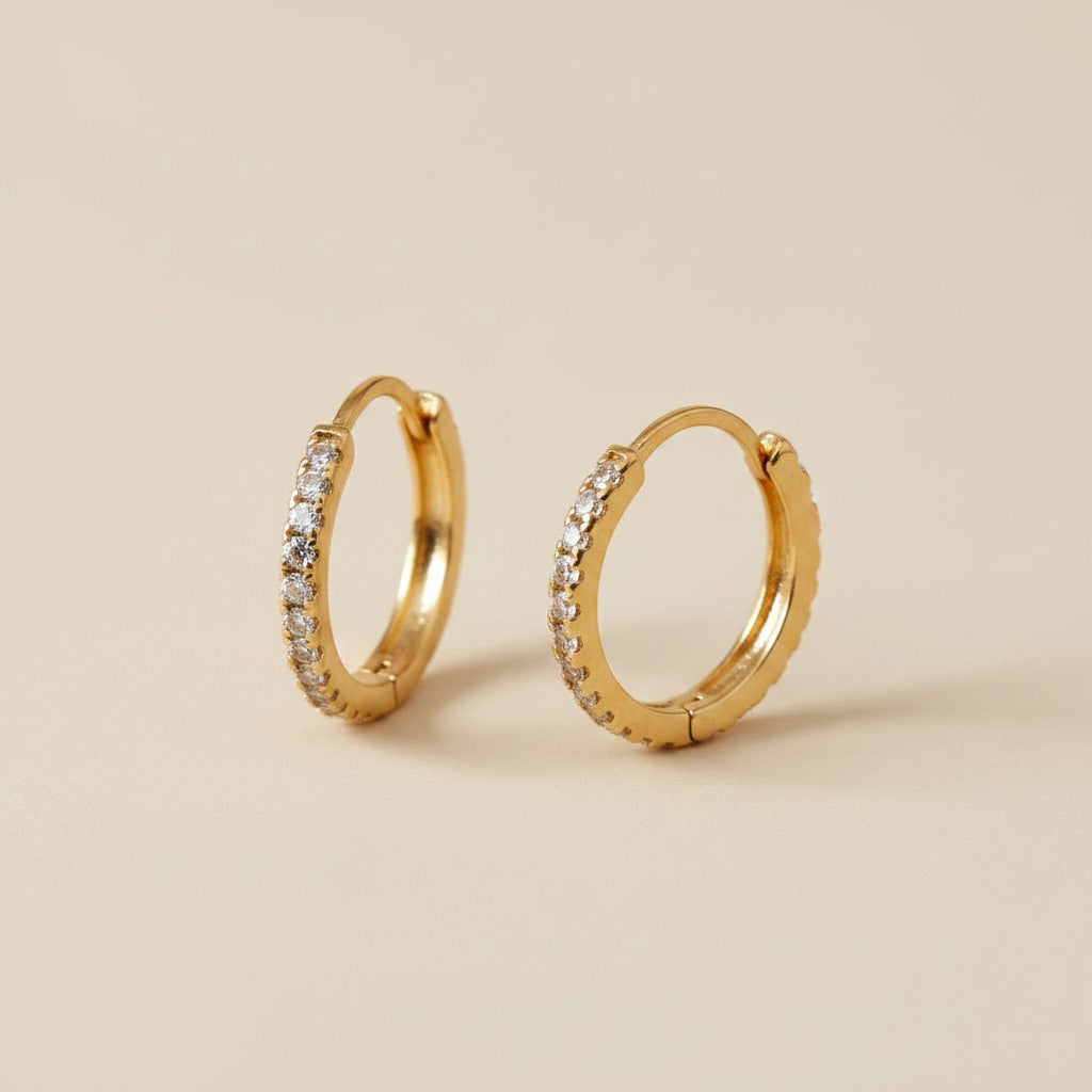 18k Gold Filled Thin Line CZ Hoop Earrings | Sleek Everyday Sparkle
