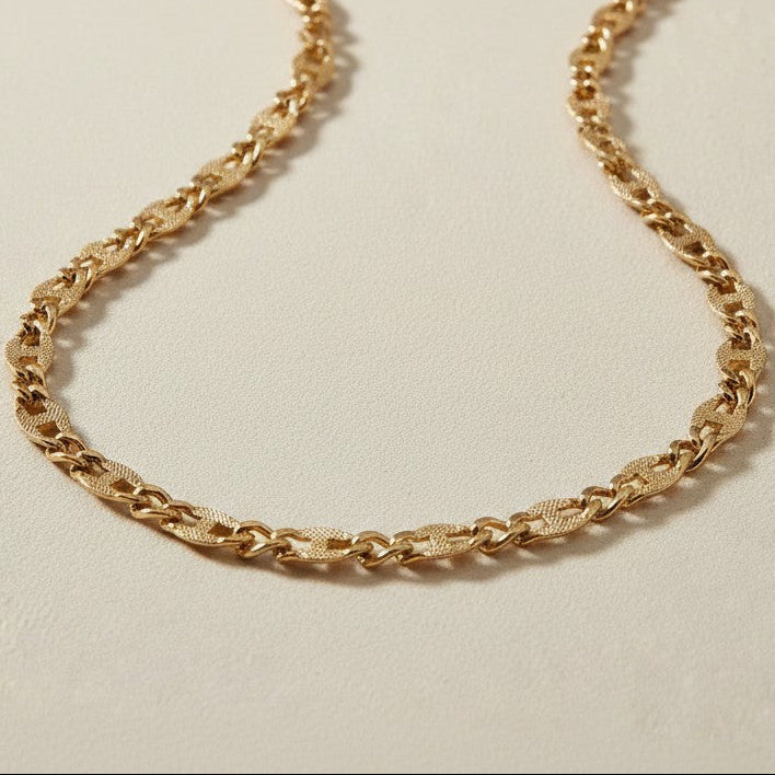 18k Gold Filled Detailed Pattern Link Chain Necklace | Luxurious Everyday Statement