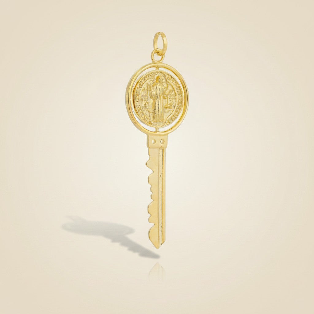 🗝️ 18k Gold Filled Saint Benedict Key Pendant — Protection That Turns. A Medal That Moves.