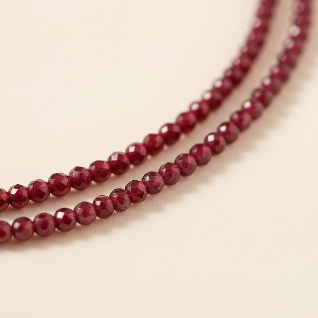 18k Gold Filled Ruby Jade Beaded Necklace | Rich Color, Minimalist Elegance