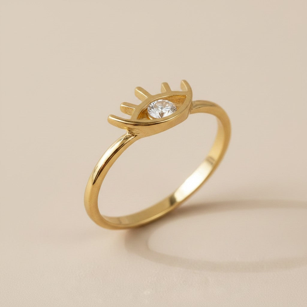 18k Gold Filled Dainty Eye Ring with CZ | Symbolic Everyday Sparkle
