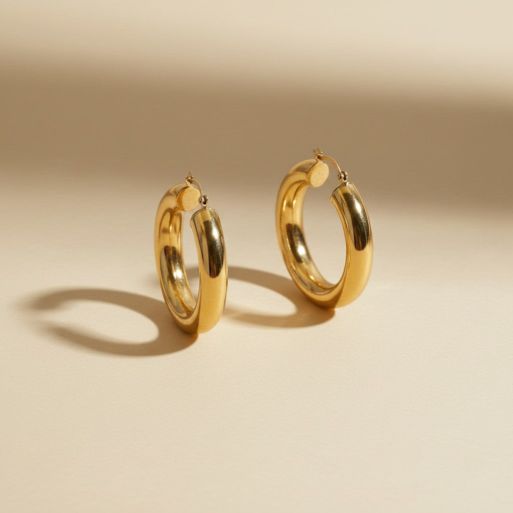 ✨ 18k Gold Filled Chunky Thick Hoop Earrings — Bold By Design. Light By Construction. Unmistakable Always.