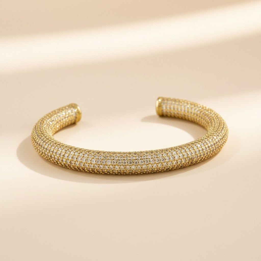 18k Gold Filled Chunky Iced Arm Cuff Bracelet | Diamond-Like Opulence