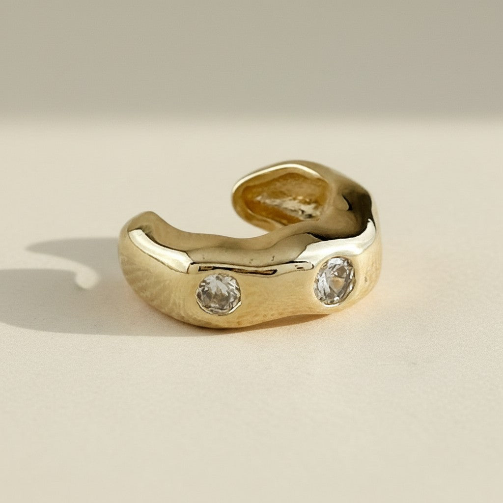 18k Gold Filled Wave CZ Ear Cuff | No-Piercing Effortless Sophistication