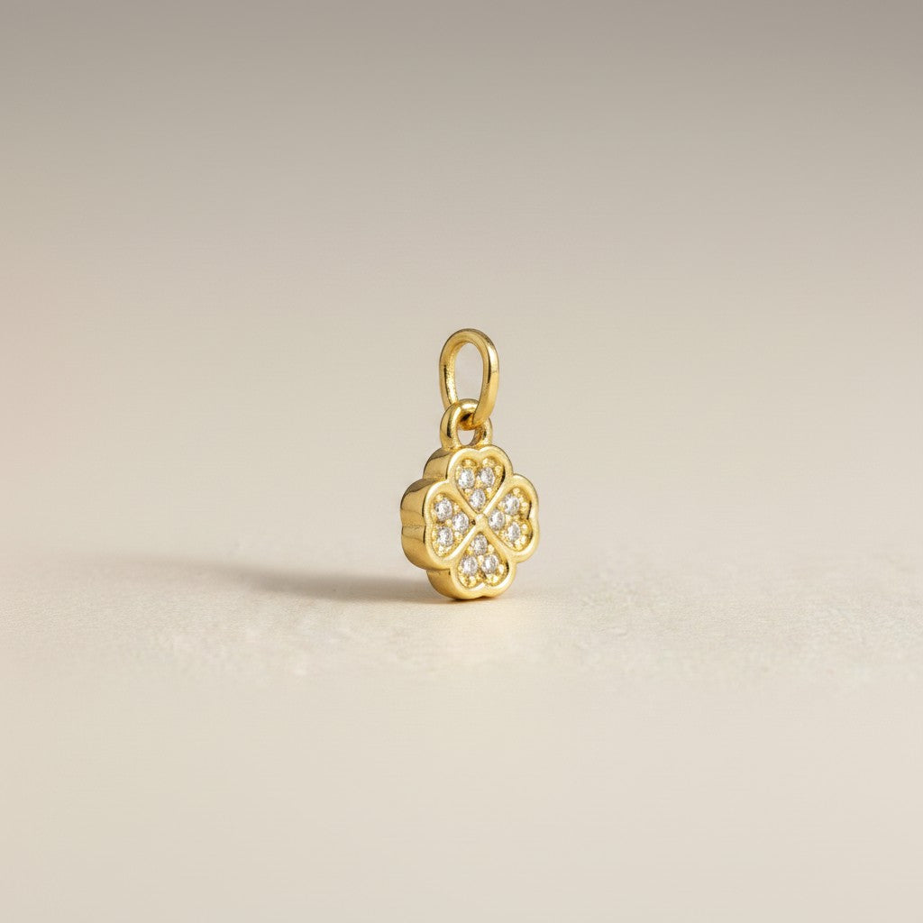 🍀 18k Gold Filled CZ Lucky Clover Charm — Faith. Hope. Love. Luck. All in One Tiny Charm.