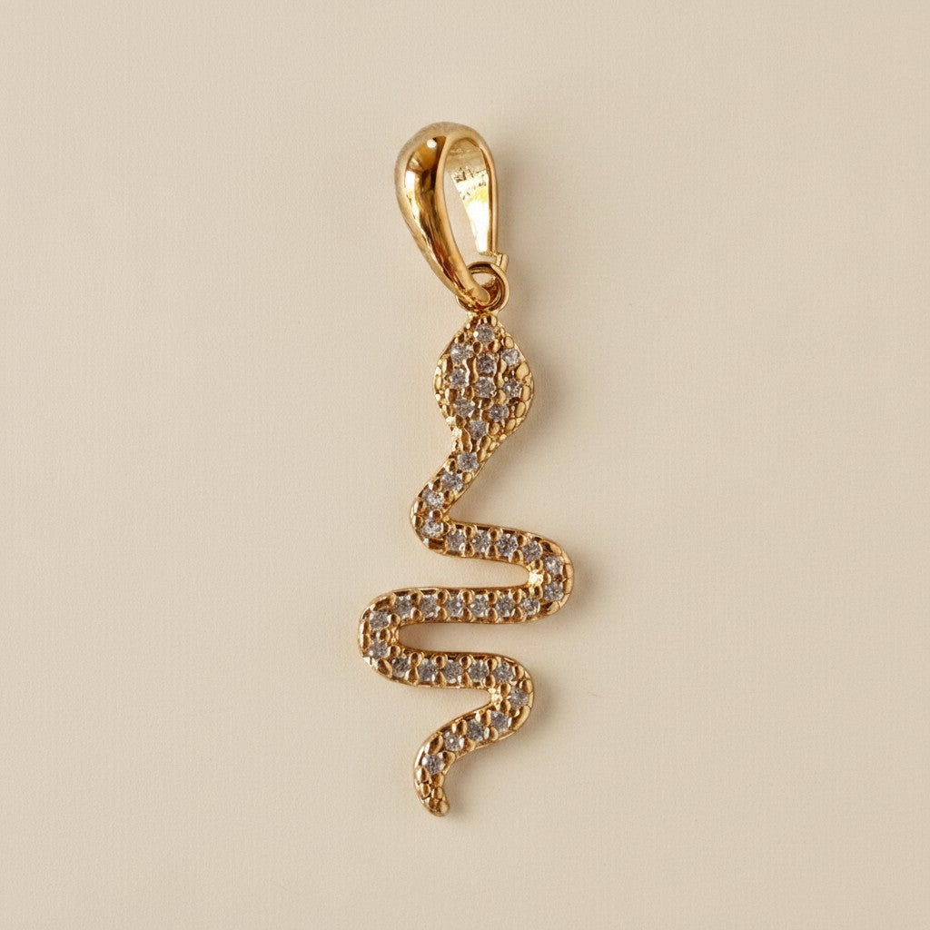 🐍 18k Gold Filled Micro Pavé Serpent Pendant — Transformation, Set in Continuous Crystal Light.