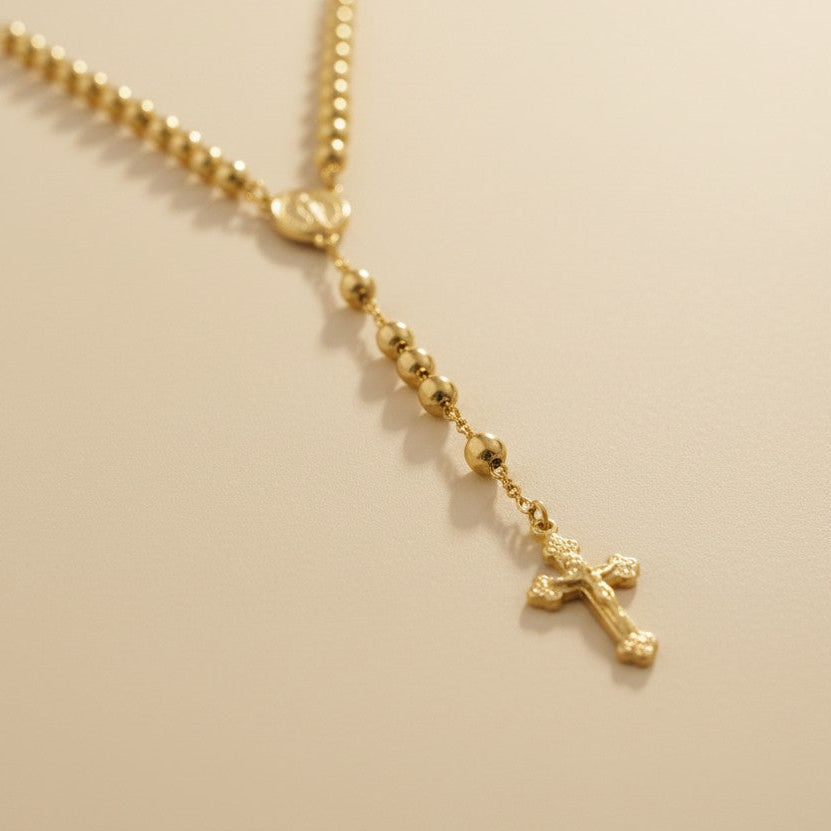18k Gold Filled Rosary Necklace with Miraculous Medal & Crucifix | Substantial Faith Jewelry