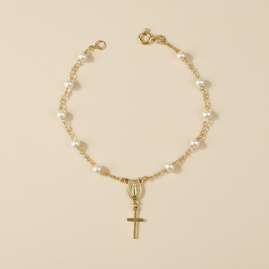 18k Gold Filled Pearl Rosary Bracelet — Faith at the Wrist. Worn One Bead at a Time.