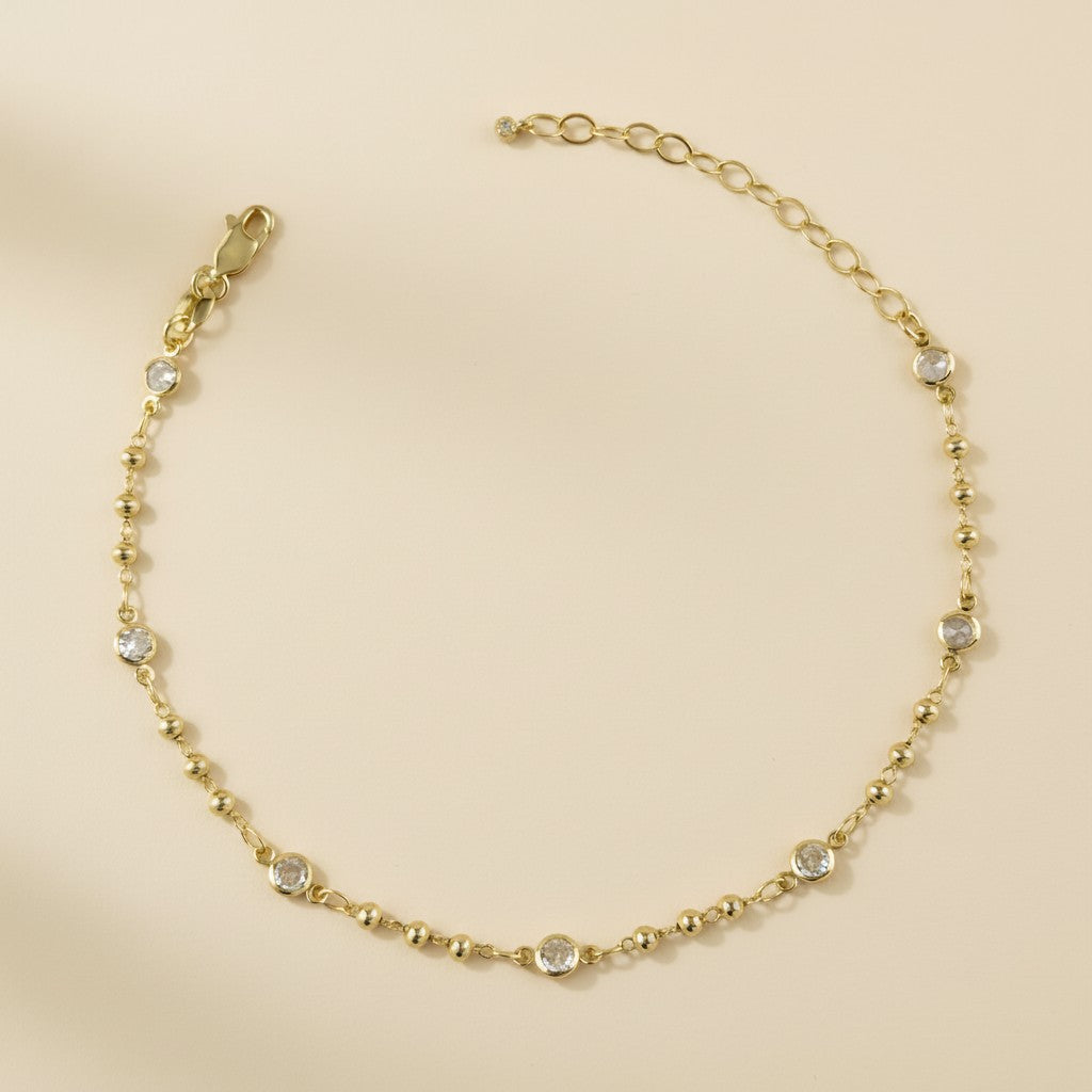 ✨ 18k Gold Filled Bead & CZ Anklet — The Same Warm Rhythm. All the Way Down.