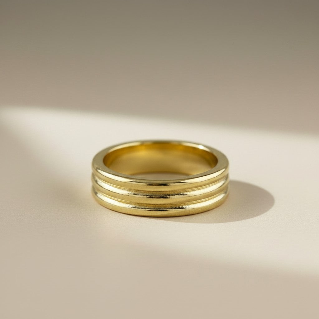 18K Gold Filled Triple Groove Band Ring