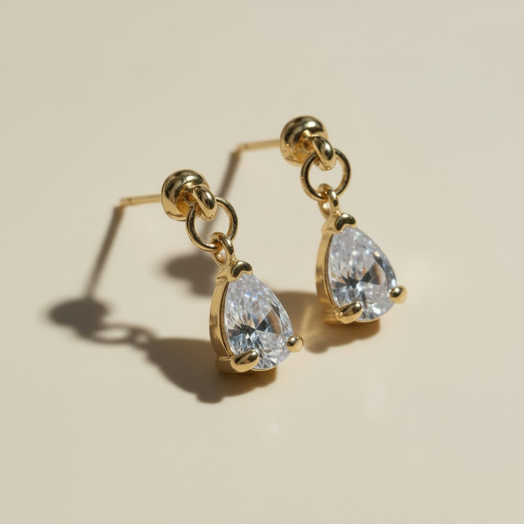 ✨ 18k Gold Filled Teardrop CZ Drop Earrings — The Most Graceful Stone Shape. Two Sizes.