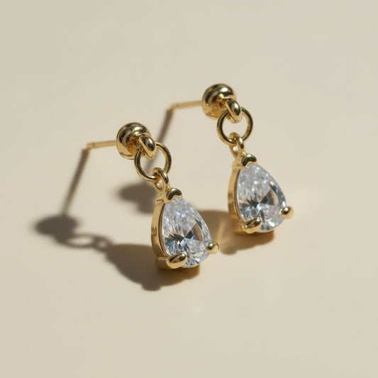✨ 18k Gold Filled Teardrop CZ Drop Earrings — The Most Graceful Stone Shape. Two Sizes.