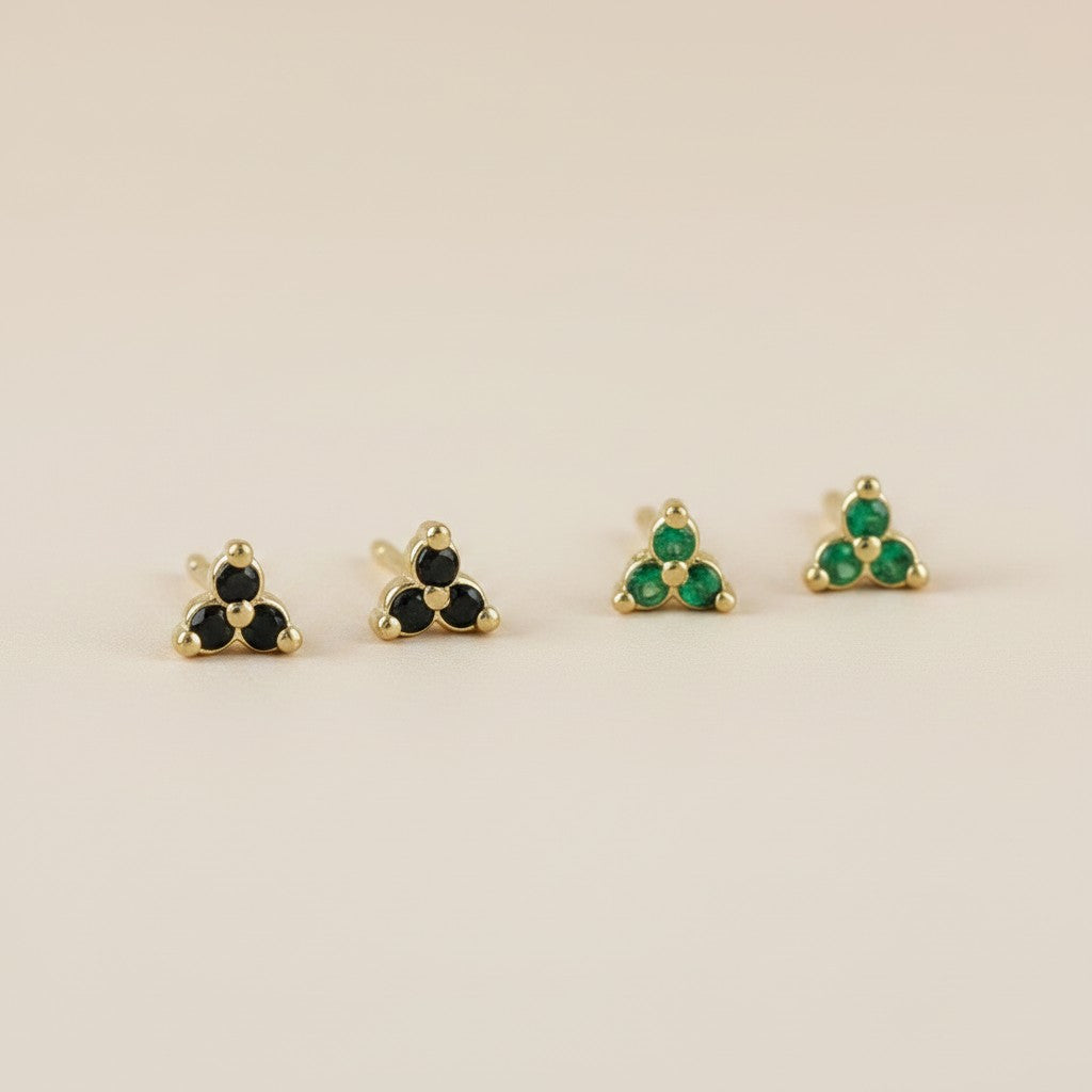 ✨ 18k Gold Filled Triple Stone Triangle Stud Earrings — Three Stones. One Shape. Two Personalities.