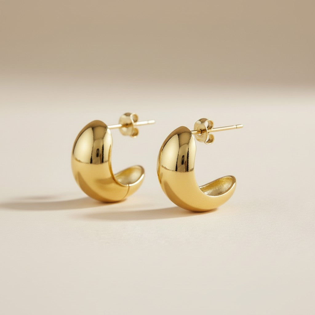 Dome Earrings for Women - Medium Size Statement Hoops | Hypoallergenic Daily Wear Jewelry