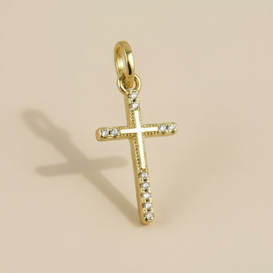 ✝️ 18k Gold Filled CZ Cross Pendant — Four Points. Four Stones. Faith That Catches the Light.
