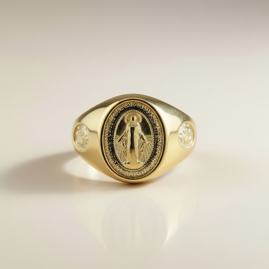 18k Gold Filled Lady Of Grace Signet Ring