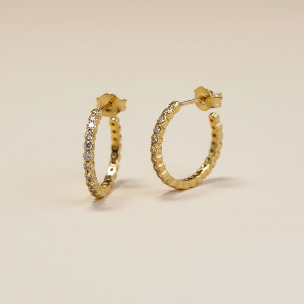 ✨ 18k Gold Filled Bezel CZ C-Hoop Earrings — Bezel-Set All the Way Around. The Sparkling Hoop Done Right.
