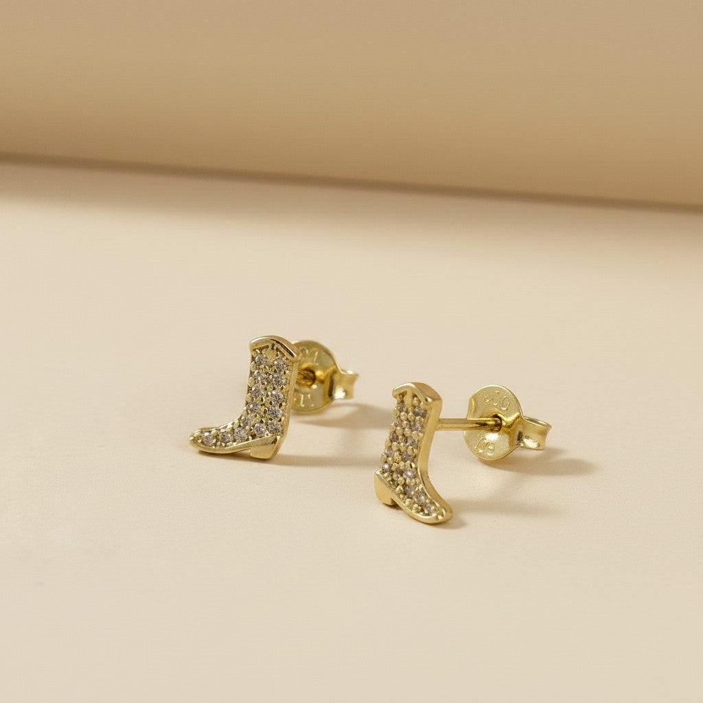 18k Gold Filled Pavé CZ Cowgirl Boot Studs — Small in Size, Big in Spirit