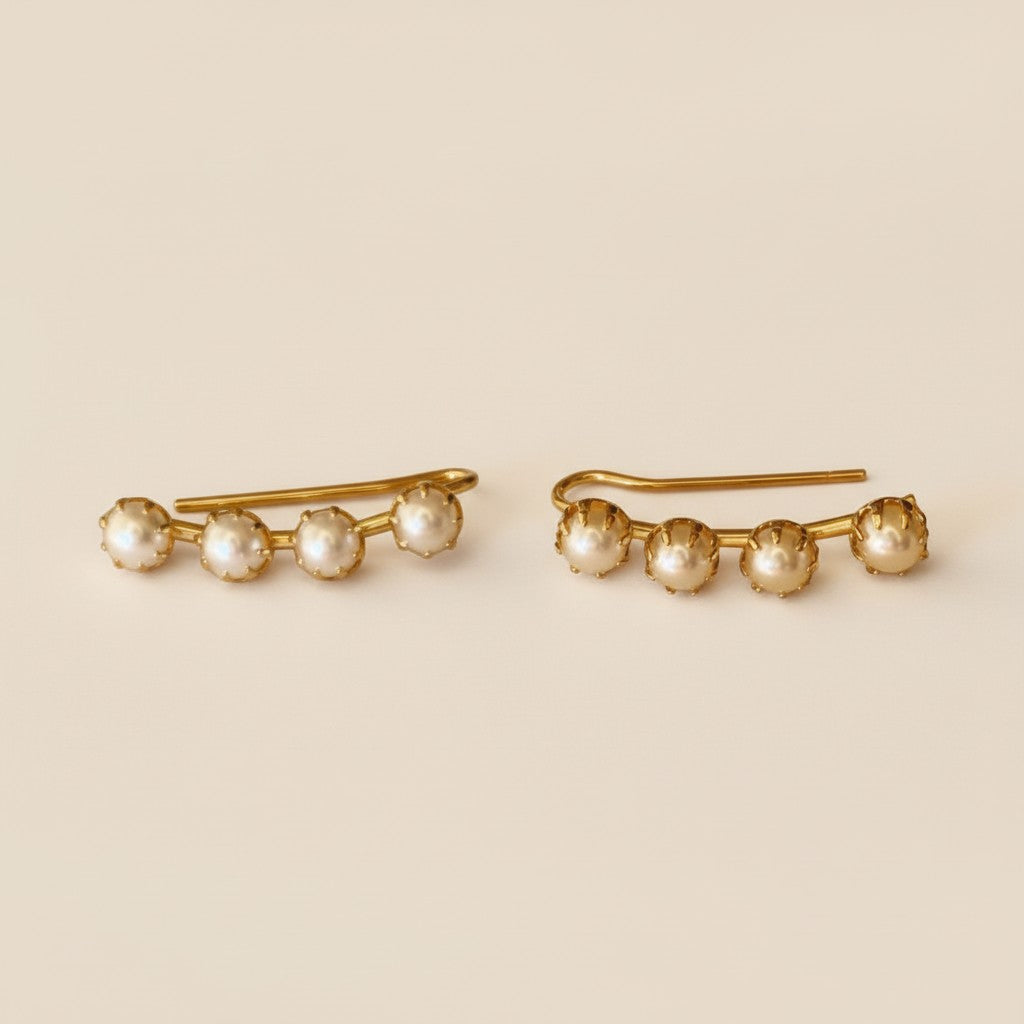 Pearl Ear Climber Earrings - Elegant Curved Pearl Crawler Studs for Women