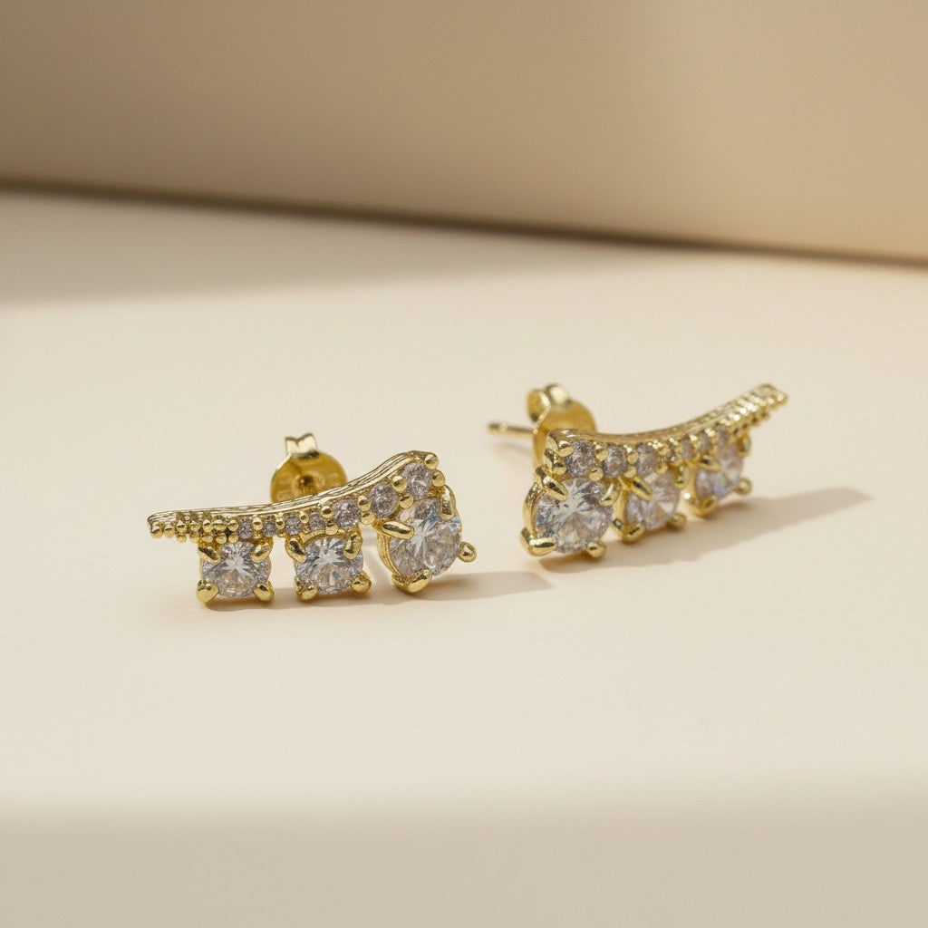 18k Gold Filled Triple Stone Ear Climber Earrings | True Craftsmanship