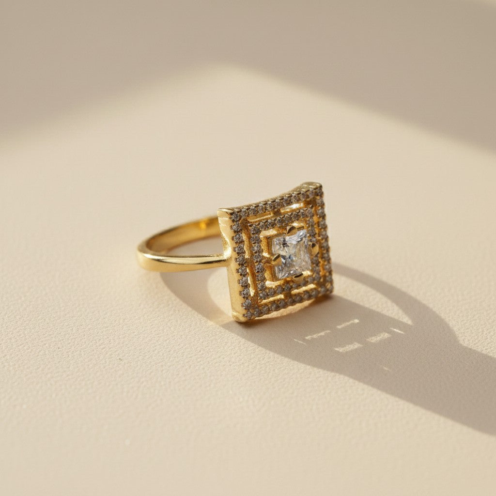 18k Gold Filled CZ Princess Cut Squared Top Ring | Statement Sparkle