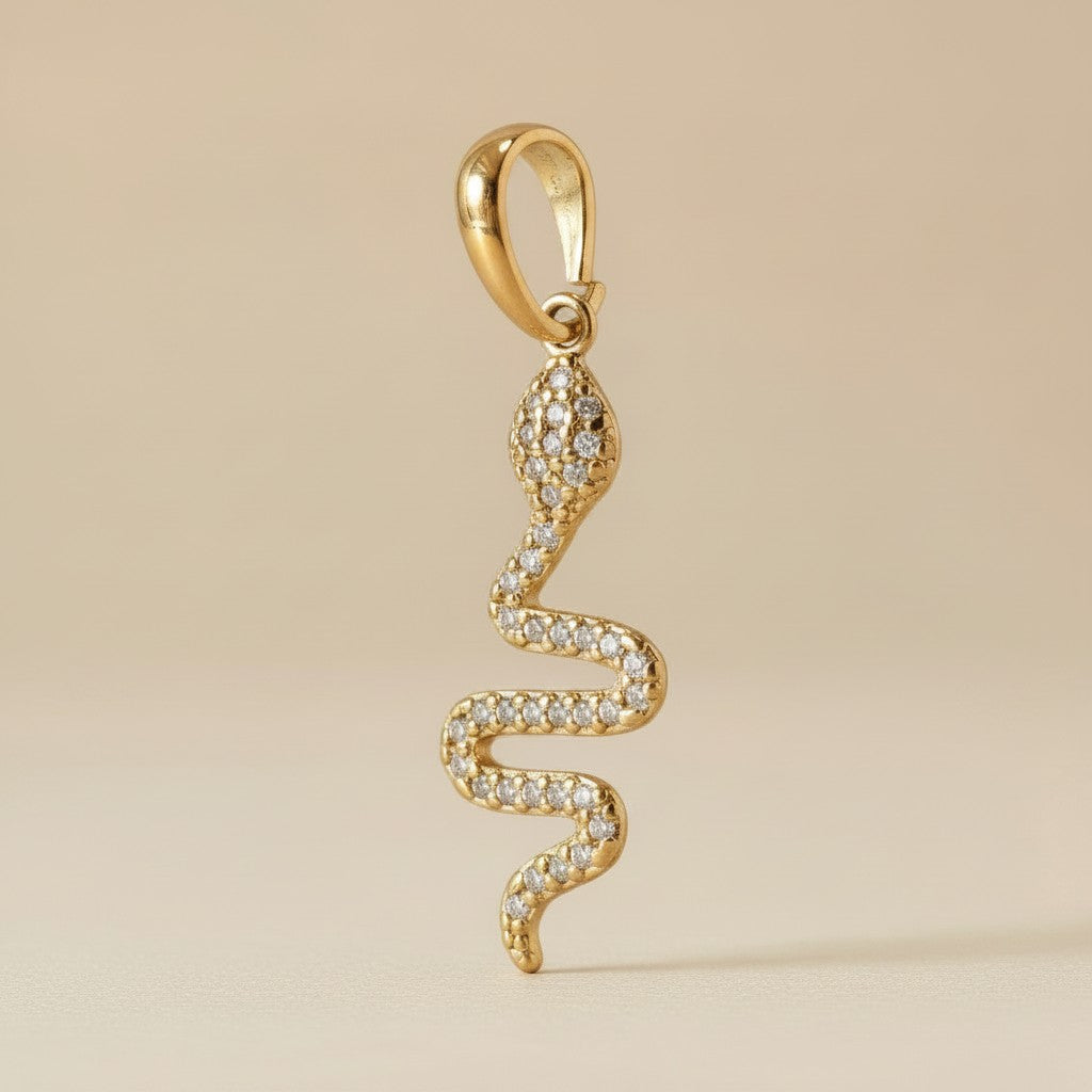 🐍 18k Gold Filled Micro Pavé Serpent Pendant — Transformation, Set in Continuous Crystal Light.
