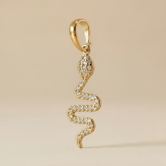 🐍 18k Gold Filled Micro Pavé Serpent Pendant — Transformation, Set in Continuous Crystal Light.