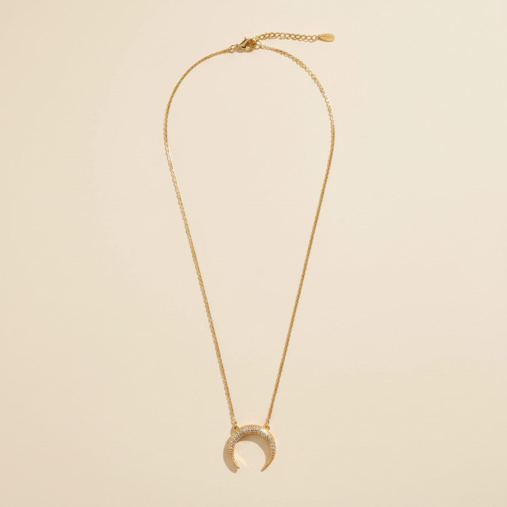 18k Gold Filled Moon CZ Pendant Necklace | Diamond Cut Box Chain