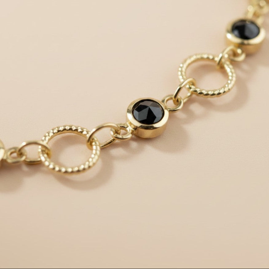 ✨ 18k Gold Filled Black CZ Circle Link Anklet — Gold and Black. The Contrast That Commands.