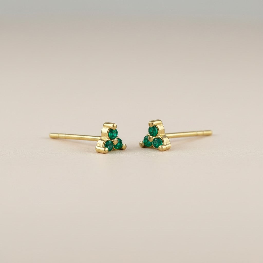 ✨ 18k Gold Filled Triple Stone Triangle Stud Earrings — Three Stones. One Shape. Two Personalities.
