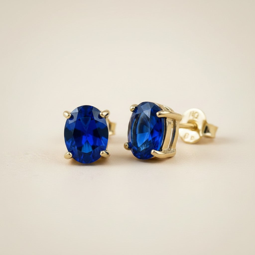 18k Gold Filled Oval Sapphire CZ Stud Earrings | Timeless Sparkle