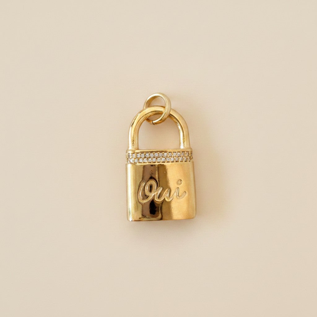 🔐 18k Gold Filled "Oui" Love Lock Pendant — Paris on the Neckline. Love, Locked. Always.
