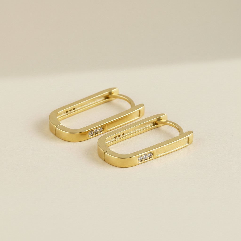 18k Gold Filled Oblong CZ Hoop Earrings | Elongated Sparkle