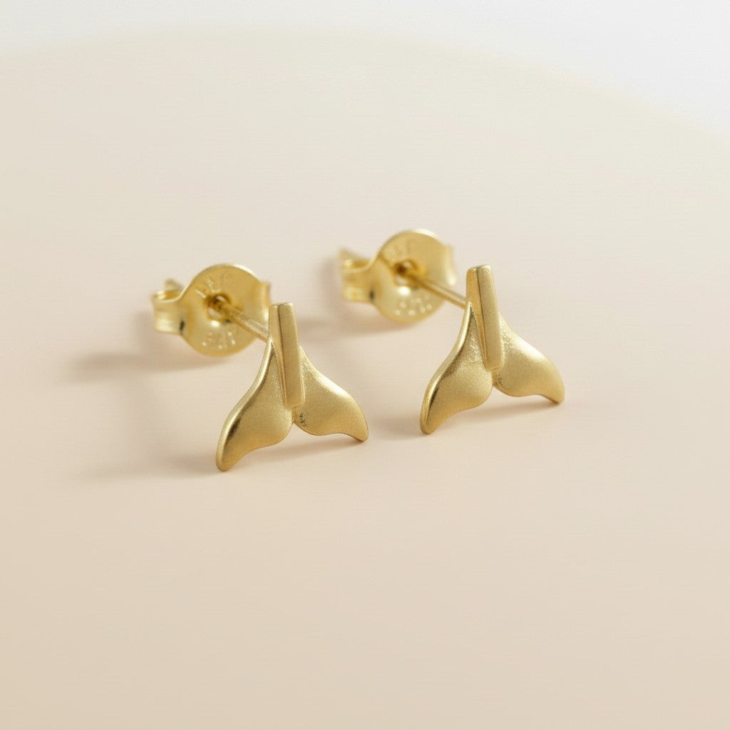 18k Gold Filled Mini Whale Tail Stud Earrings