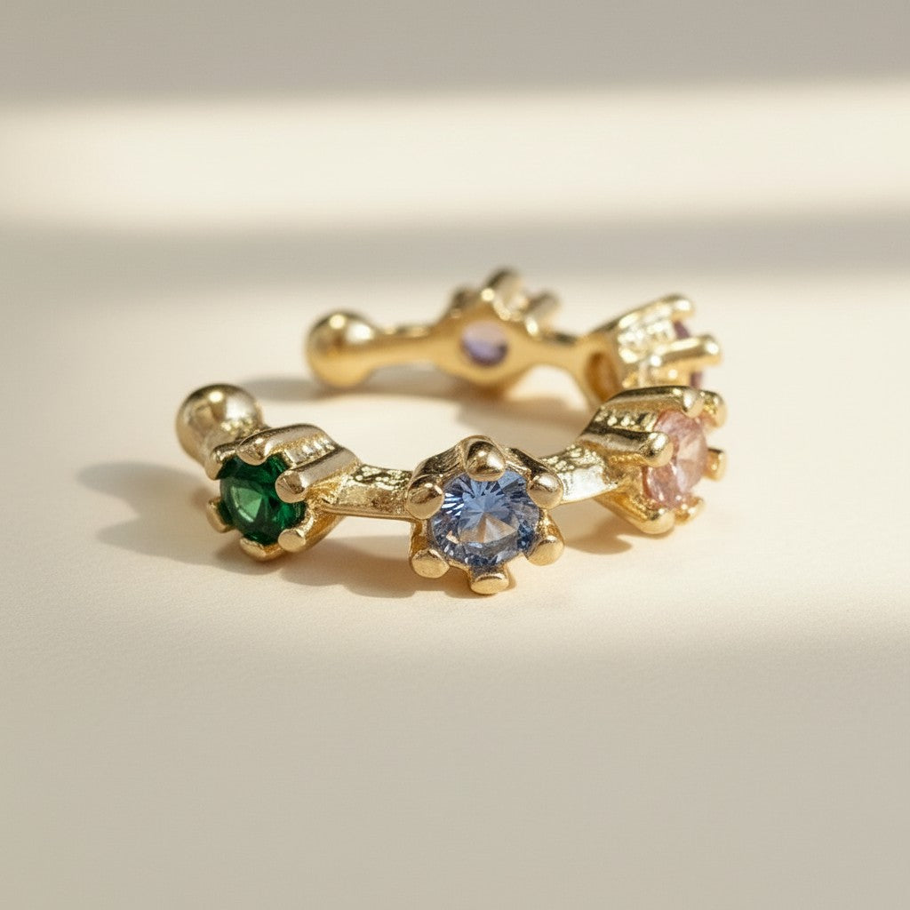 🌸 18k Gold Filled Pastel CZ Ear Cuff — Multiple Soft Colors. One Effortless Ear.