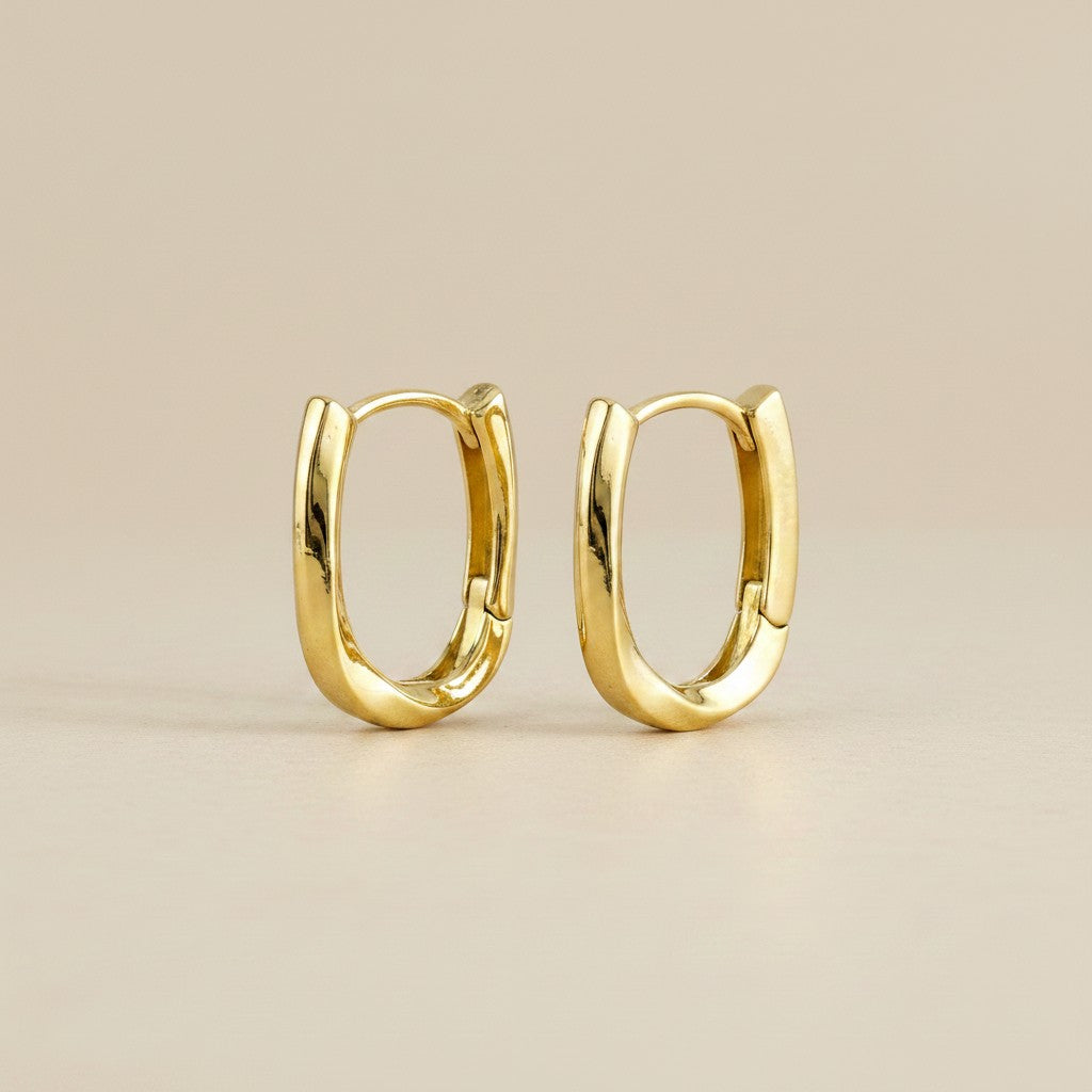 18k Gold Filled Twisted Oblong Hoop Earrings | Modern Sculptural Shine