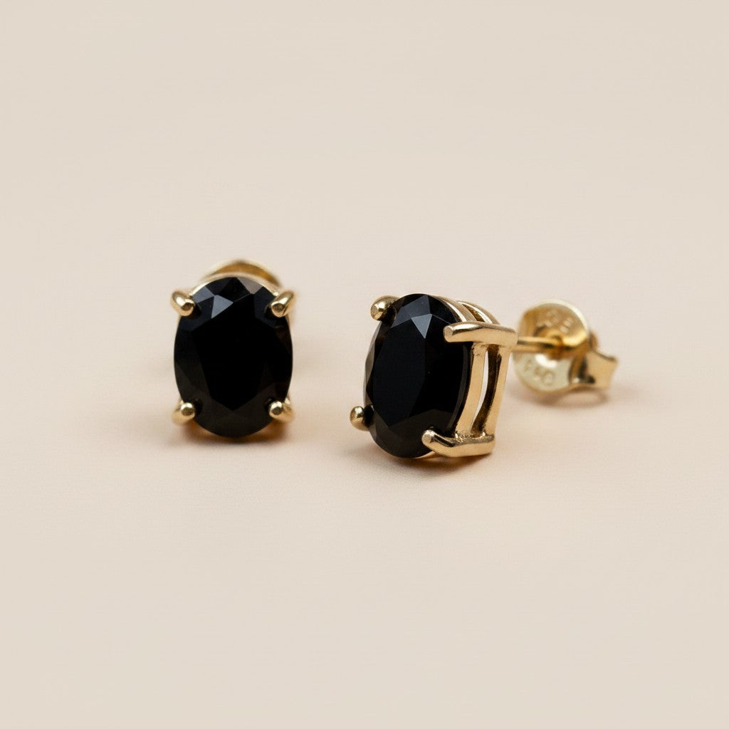 🖤 18k Gold Filled Black Oval CZ Stud Earrings — Deep. Graphic. Unapologetically Present.