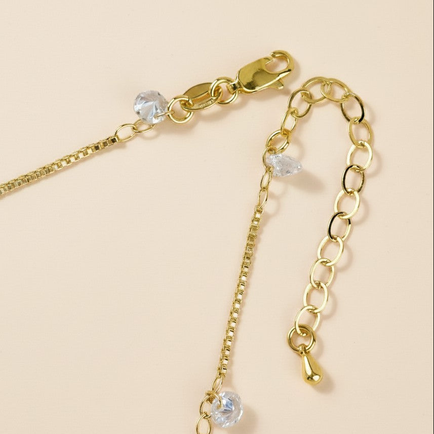 18k Gold Filled Box Chain & Dangling CZ Stones Necklace